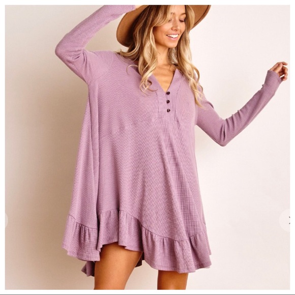 24. Beautiful long sleeves Ruffle Hem Tunic Tunic Dress - Picture 4 of 6